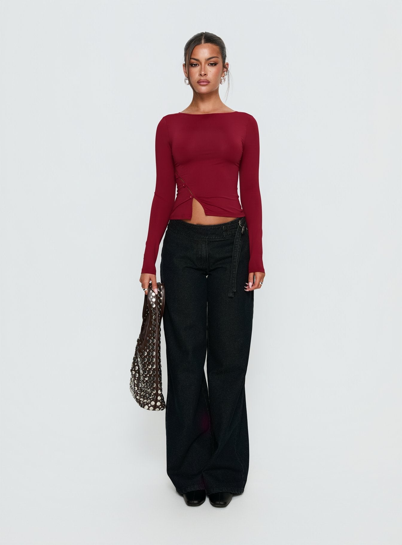 Boxie Mid Rise Wide Leg Jeans Washed Black