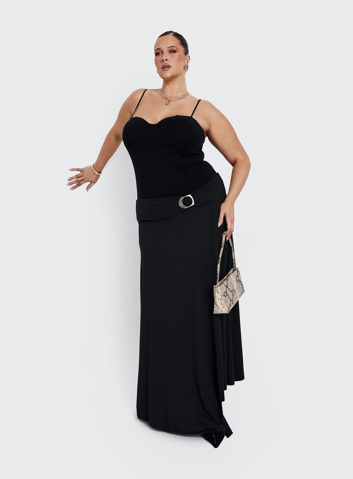 Nola Hardware Slit Maxi Skirt Black Curve