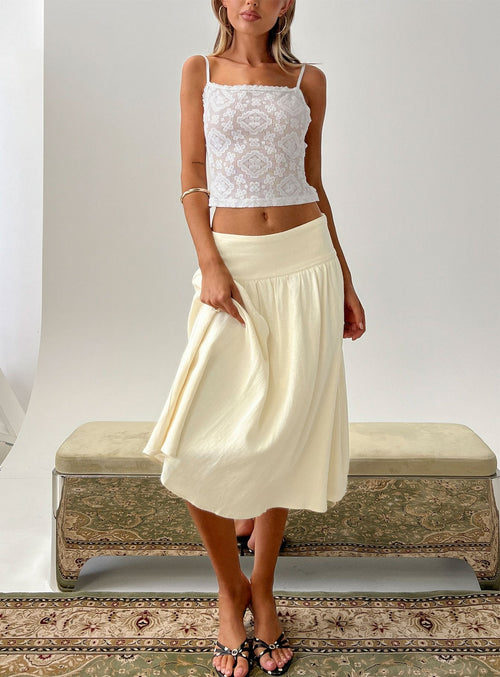 Heart Of Gold Linen Blend Midi Skirt Lemon
