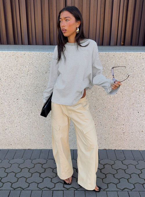 Selective Memory Low Rise Wide Leg Cargo Pants Cream