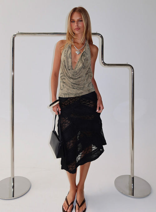 Constancia Asymmetrical Sheer Midi Skirt Black