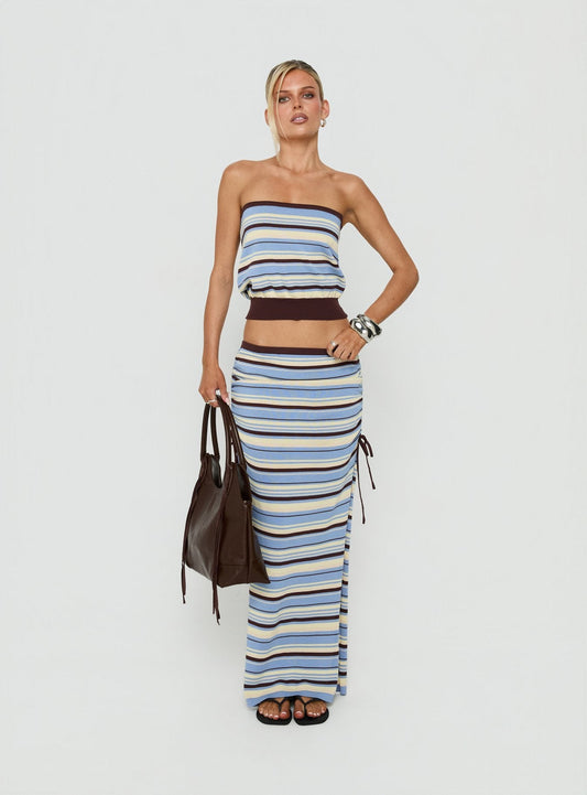 Osamie Knit Drawstring Maxi Skirt Multi Stripe