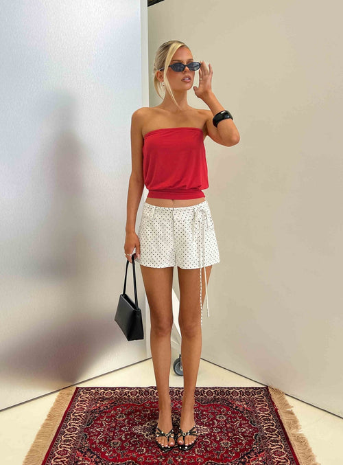 Lylie Linen Blend Tie Side Micro Shorts Cream Polka Dot