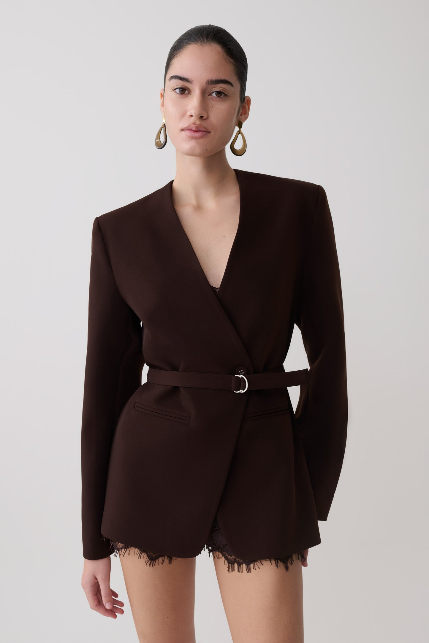 Darcie Drop Shoulder Suiting Blazer - Dark Chocolate