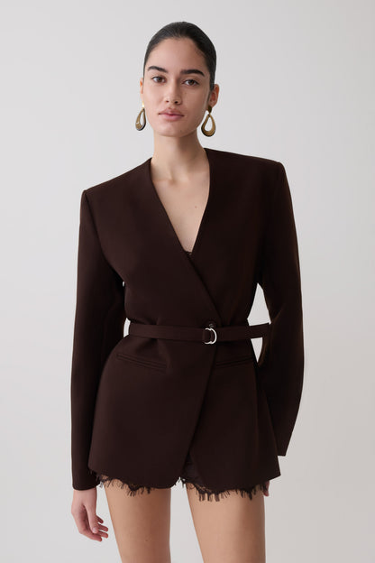 Darcie Drop Shoulder Suiting Blazer - Dark Chocolate