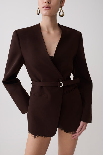Darcie Drop Shoulder Suiting Blazer - Dark Chocolate