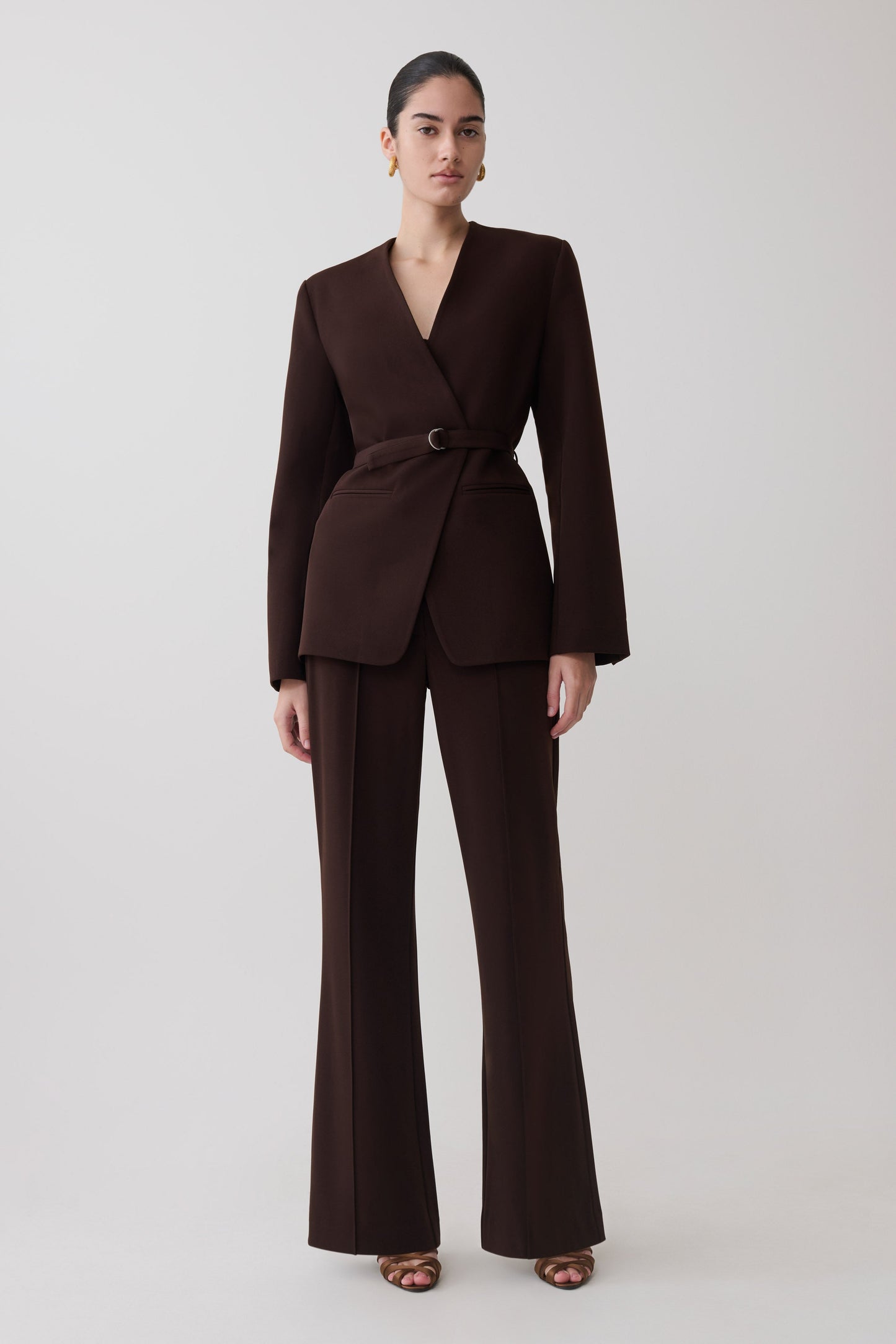 Darcie Fit And Flare Suiting Pants - Dark Chocolate