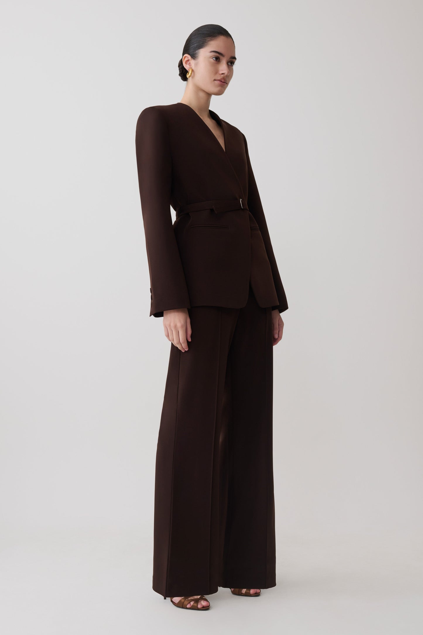 Darcie Drop Shoulder Suiting Blazer - Dark Chocolate