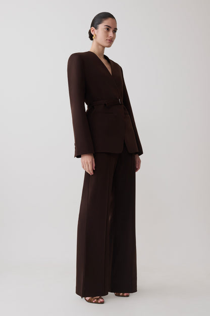 Darcie Drop Shoulder Suiting Blazer - Dark Chocolate