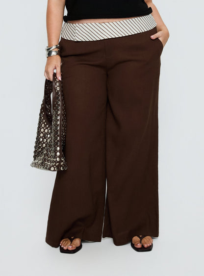 Past Life Fold Over Waistband Pant Brown / Stripe Curve