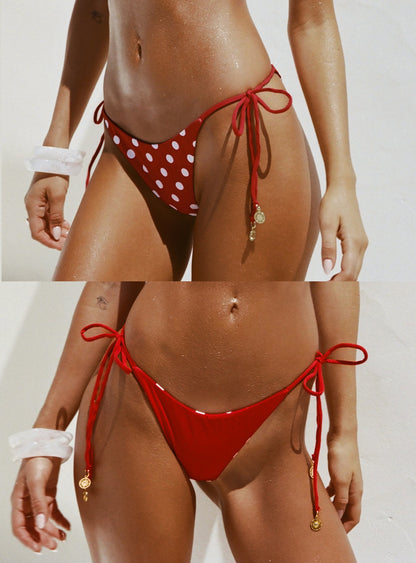 Glora Reversible Tie Side Bikini Bottoms Red Polka Dot