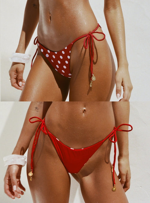 Glora Reversible Tie Side Bikini Bottoms Red Polka Dot