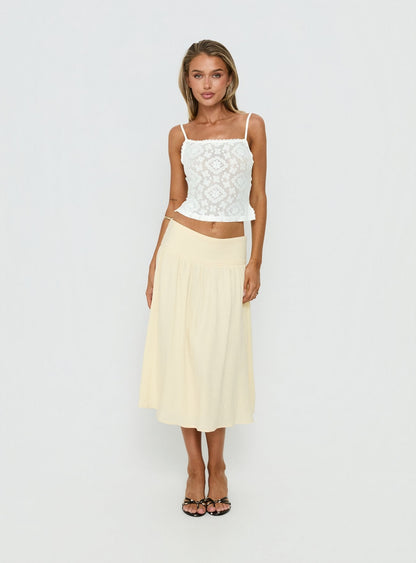 Heart Of Gold Linen Blend Midi Skirt Lemon