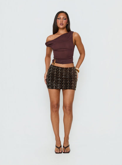 Zaraya Sequin Mini Skirt Brown