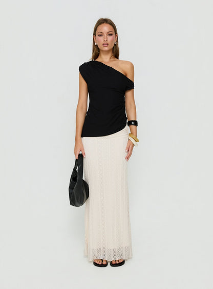 Katerine Ruched Lace Maxi Skirt Cream