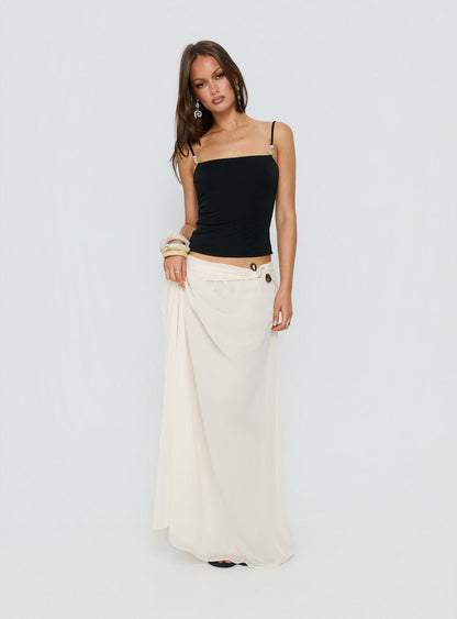 Kaledia Chiffon Draped Maxi Skirt Cream