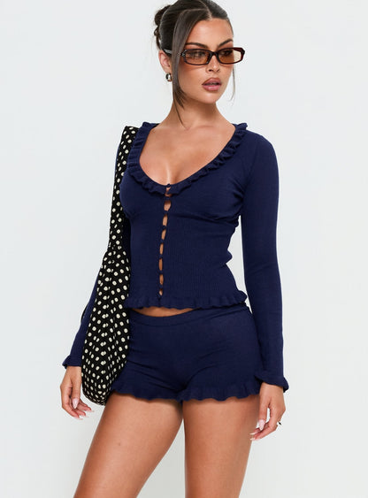 Ceria Frill Knit Shorts Navy
