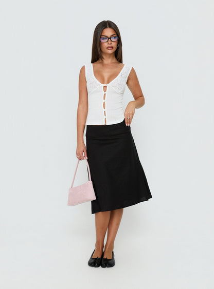 Such Delight Linen Midi Skirt Black