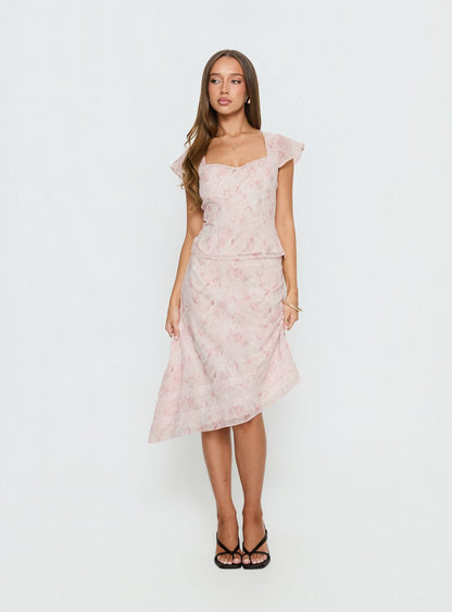 Avaline Asymmetrical Midi Skirt Pink