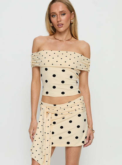 Porzia Wrap Detail Mini Skirt Cream / Polka Dot