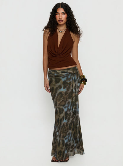 Annina Plunge Neck Backless Halter Top Chocolate