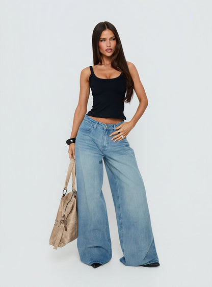 Naylor Mid Rise Wide Leg Jeans Light Blue Wash