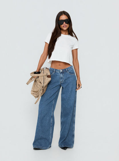 Ramos Low Rise Wide Leg Jeans Mid Blue Wash