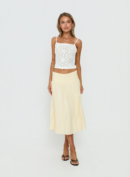 Heart Of Gold Linen Blend Midi Skirt Lemon