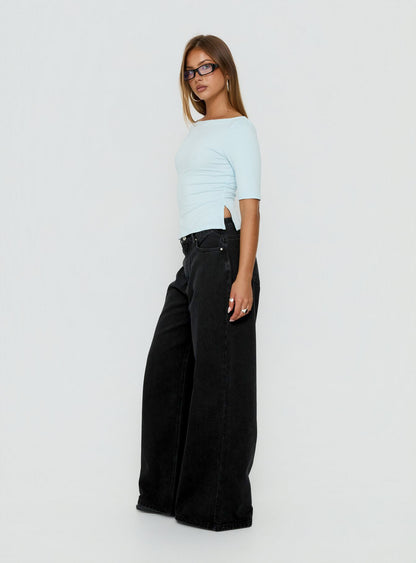 Naylor Mid Rise Wide Leg Jeans Washed Black Denim