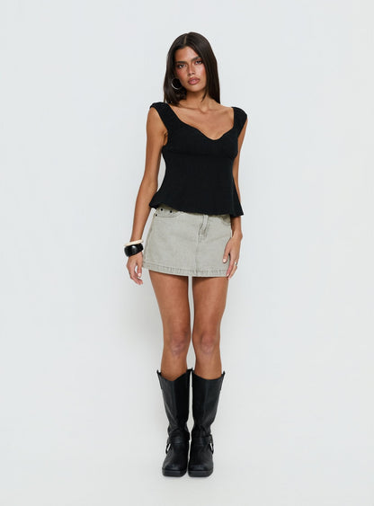 Nicolina Low Rise Denim Mini Skirt Washed Grey