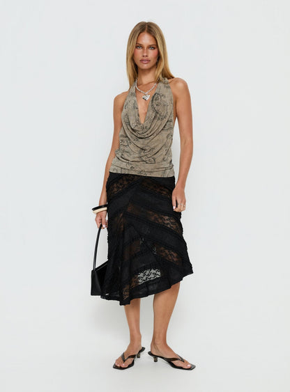 Constancia Asymmetrical Sheer Midi Skirt Black