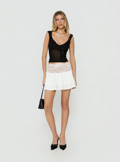 Kecia Lace Waistband Mini Skirt White