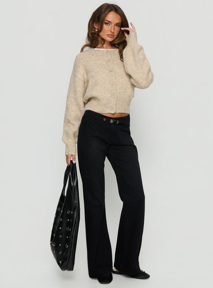 Slow Ride Mid Rise Bootleg Belted Jeans Washed Black