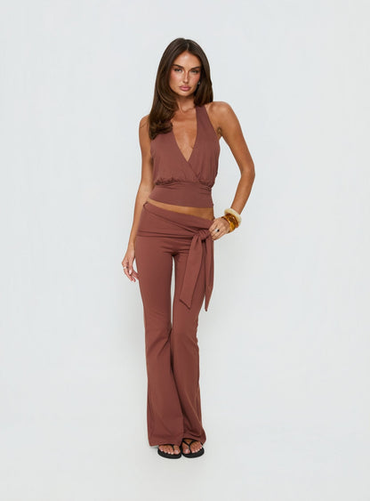 Daily Define Tie Waist Pants Brown