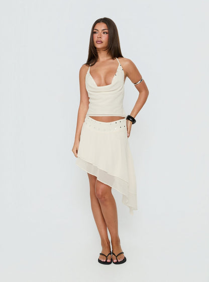 Gemmina Asymmetrical Chiffon Mini Skirt Cream