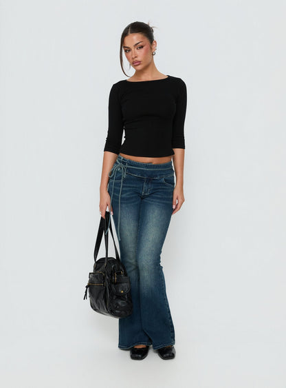 Runa Low Rise Bootleg Tie Side Jeans Mid Blue Wash