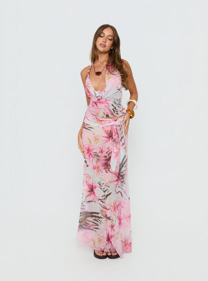 Karzi Chiffon Maxi Skirt Pink Floral