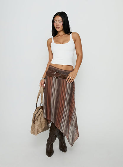 Massino Asymmetrical Midi Skirt Multi Stripe