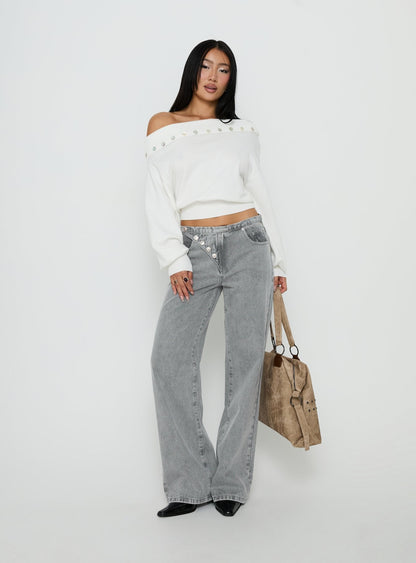 Pipper Asymmetrical Button Up Jeans Grey Wash