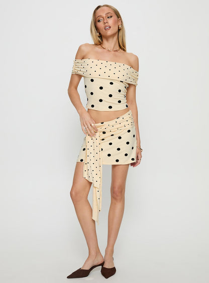 Porzia Wrap Detail Mini Skirt Cream / Polka Dot