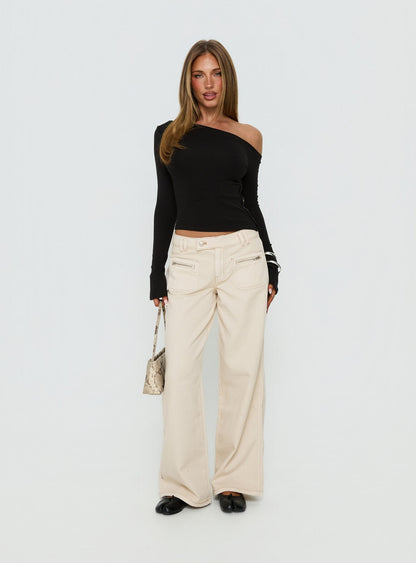 Lifetimes Mid Rise Wide Leg Cargo Jeans Cream