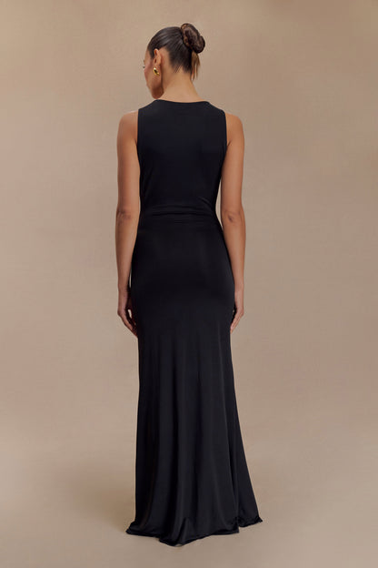 Beck Plunge Maxi Dress With Floral Hardware - Black