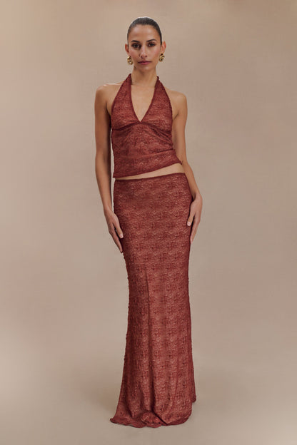 Asher Sheer Lace Halter Top - Chilli