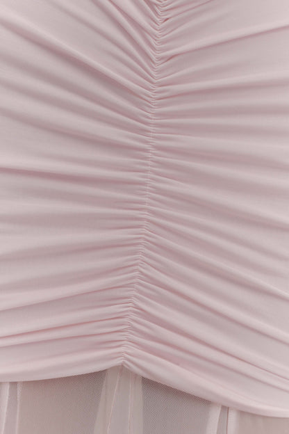 Caspian Slinky And Mesh Off Shoulder Maxi Dress - Pale Pink