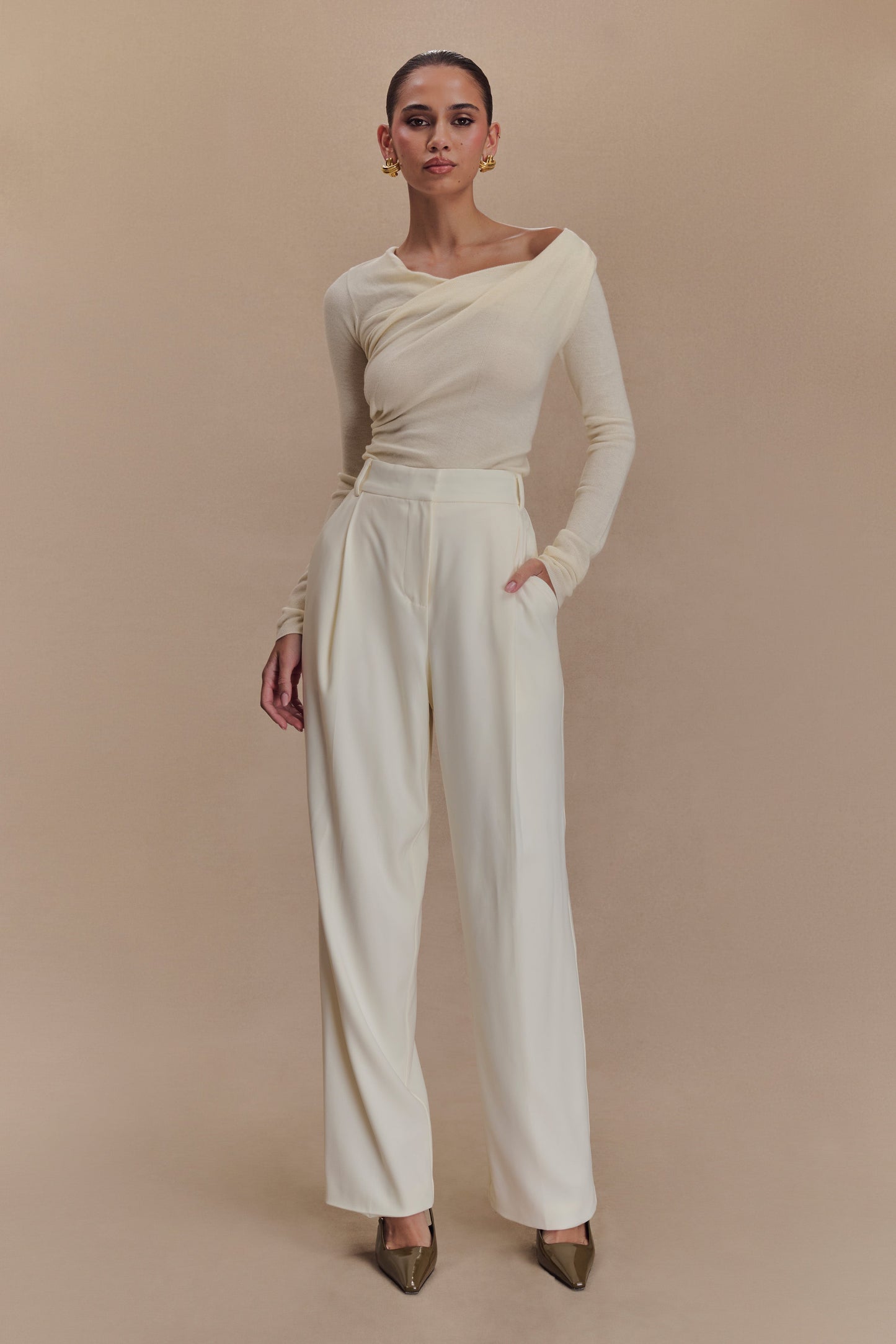 Culver Draped Twist Knit Top - Cream