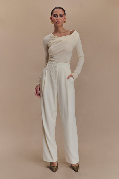 Culver Draped Twist Knit Top - Cream