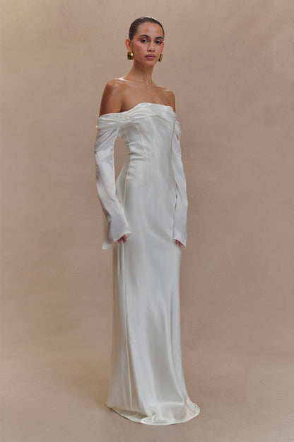 Giselle Off Shoulder Cowl Neck Maxi Dress - White