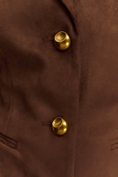 Sally Faux Suede Cinched Blazer - Milk Chocolate