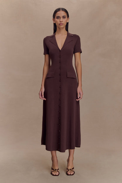 Pearson Short Sleeve Knit Midi Dress - Chocolate