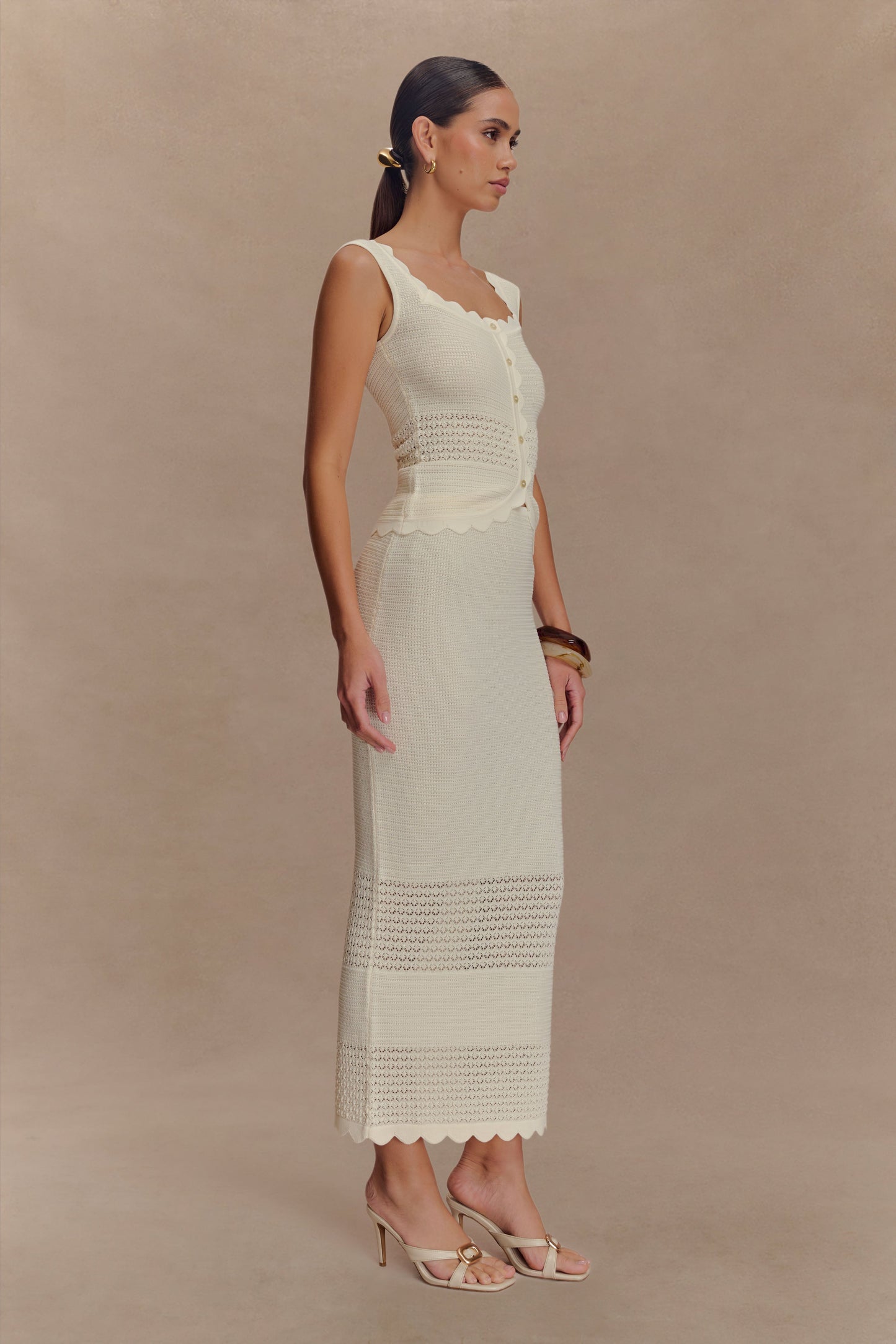 Madeline Scallop Knit Midi Skirt - Ivory